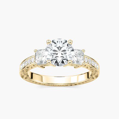1ct-2.5ct Three Stone CVD Lab Grown Diamond Engagement Ring in 14K Yellow Gold