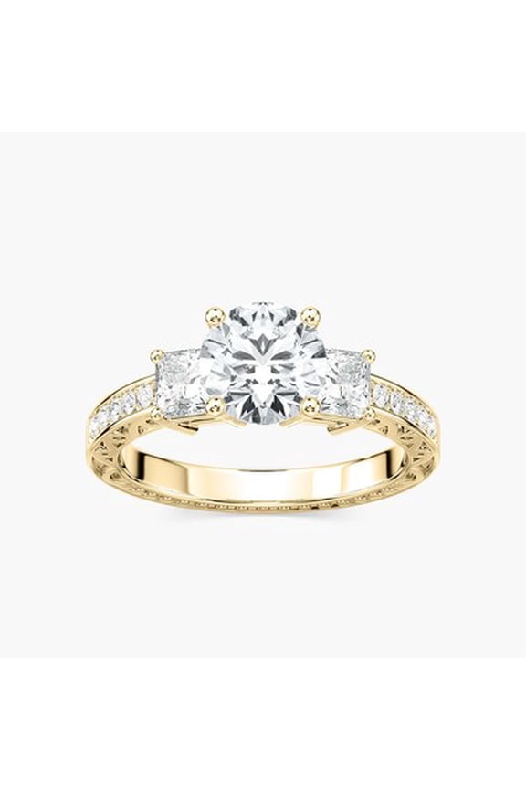 1ct-2.5ct Three Stone CVD Lab Grown Diamond Engagement Ring in 18K Yellow Gold