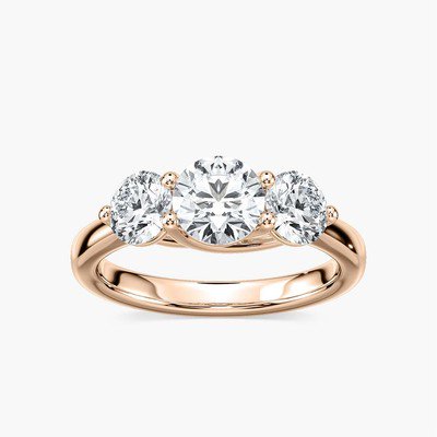 1ct-2.5ct Three Stone Engagement CVD Lab Grown Diamond Ring in 14K Rose Gold