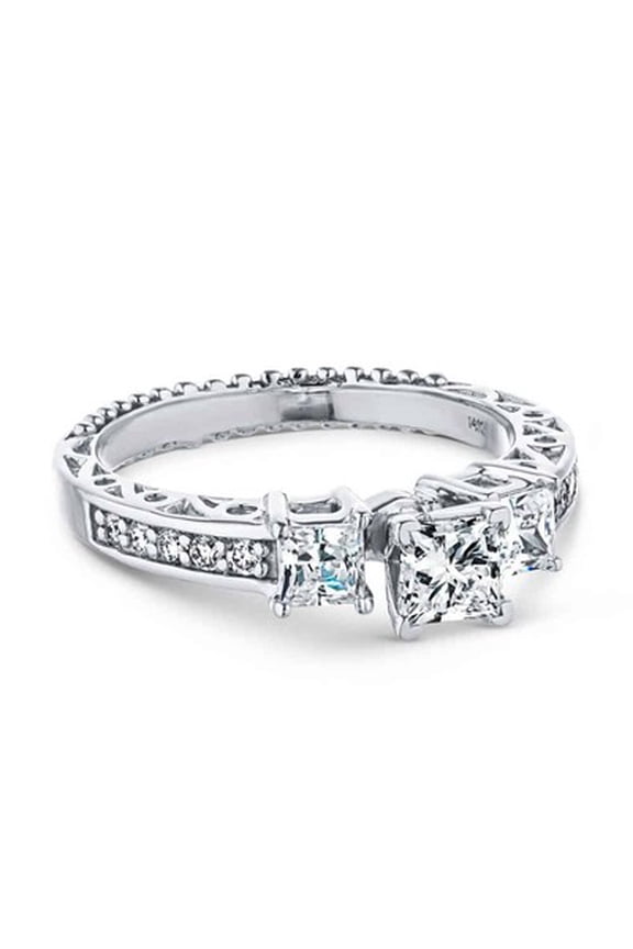 1ct-2.5ct Three Stone Engagement CVD Lab Grown Diamond Ring in 14K White Gold