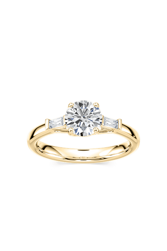 1ct-2.5ct Three Stone Engagement CVD Lab Grown Diamond Ring in 14K Yellow Gold.