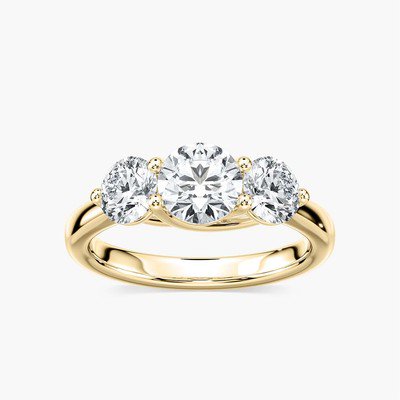 1ct-2.5ct Three Stone Engagement CVD Lab Grown Diamond Ring in 18K Yellow Gold