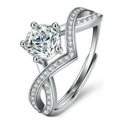 WAHZAUS 1ct Adjustable Moissanite Diamond Rings for Women Wedding Bands Round Cut D Color VVS1 S925 Sterling Silver Rings for Women Moissanite Engagement Rings for Women with Certificate