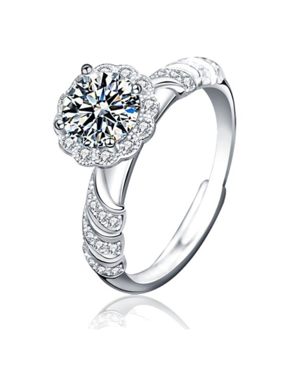1ct Adjustable Women Moissanite Rings for Women Round Cut D Color VVS1 Clarity S925 Sterling Silver Diamond Rings Moissanite Rings with Certificate