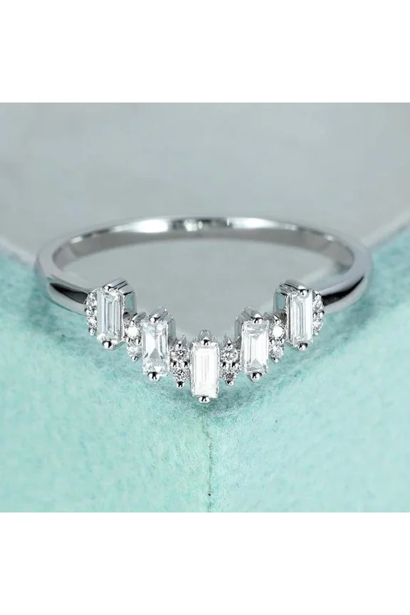 1ct Baguette Cut Moissanite Curve Wedding Band Ring 925 Sterling Silver