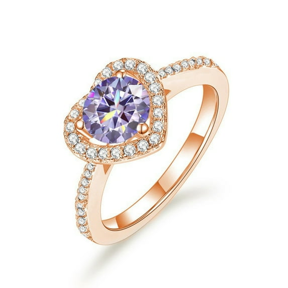 1ct Blue/Pink/Purple Moissanite Rings for Women D Color VVS1 Clarity S925 Sterling Silver Heart Diamond Rings Moissanite Wedding Bands with Certificate