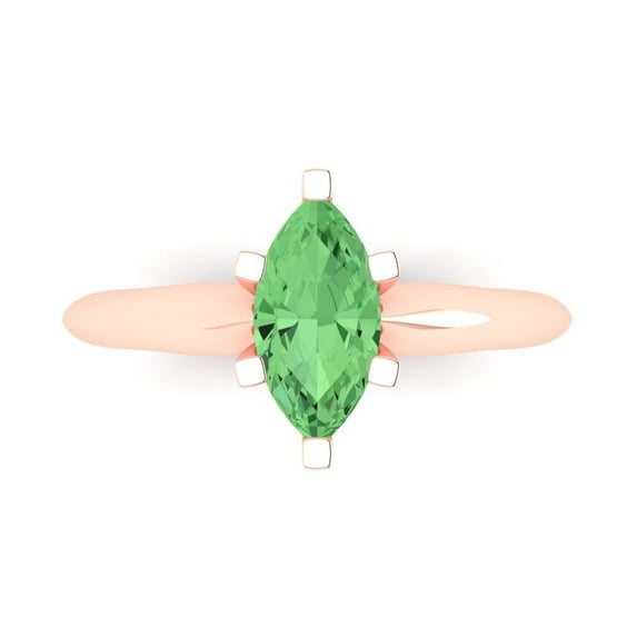 Solitaire Engagement Ring for Women - 1ct Simulated Green Diamond in 14K Rose Gold Promise Ring