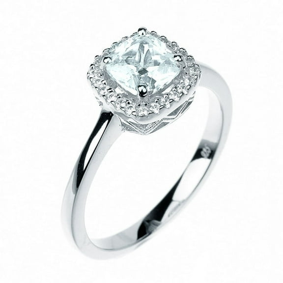 1ct Cushion Cut Solitaire w/Accent Engagement Ring Rhodium over Silver w/CZ (SIZE: 6)