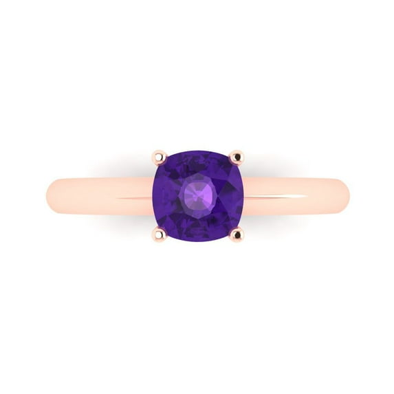 Solitaire Engagement Ring for Women - 1ct Natural Amethyst in 14K Rose Gold Promise Ring