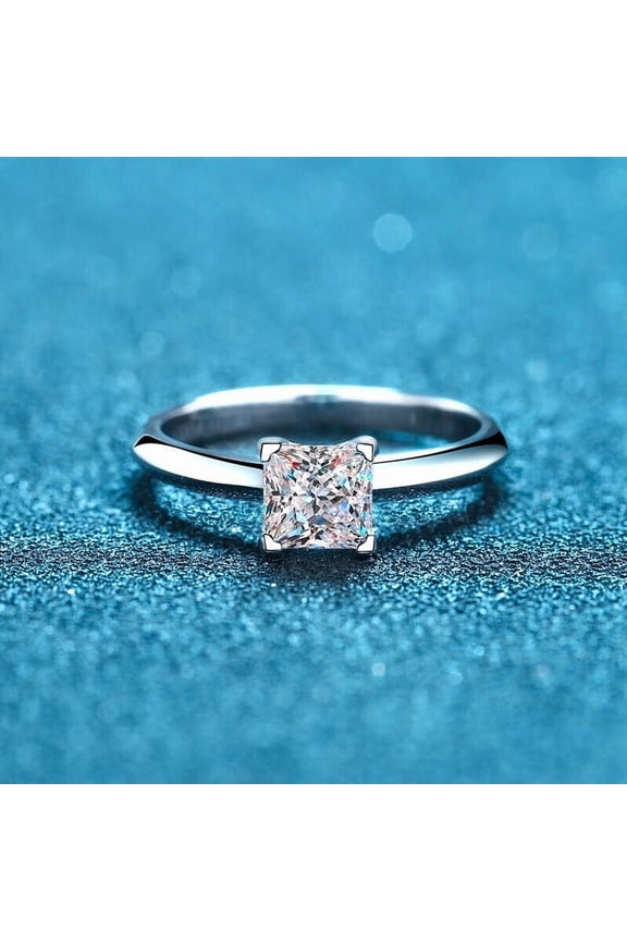 1ct D Color Princess Cut Moissanite Engagement Ring for Women - 925 Sterling Silver Wedding Bridal Jewelry Gift-Size 5