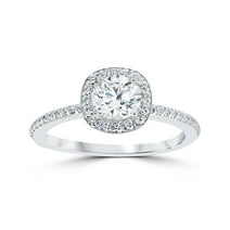 1 1/5ct TDW Cushion Halo Round Diamond Engagement Ring White Gold ...