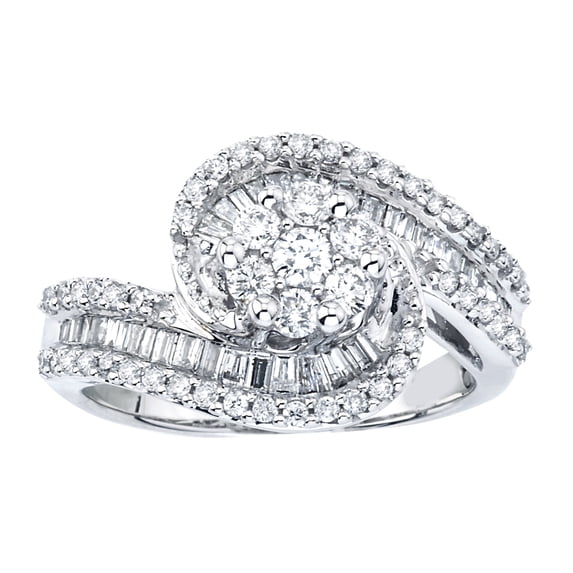 1ct Diamond Swirl Ring in 10K White Gold