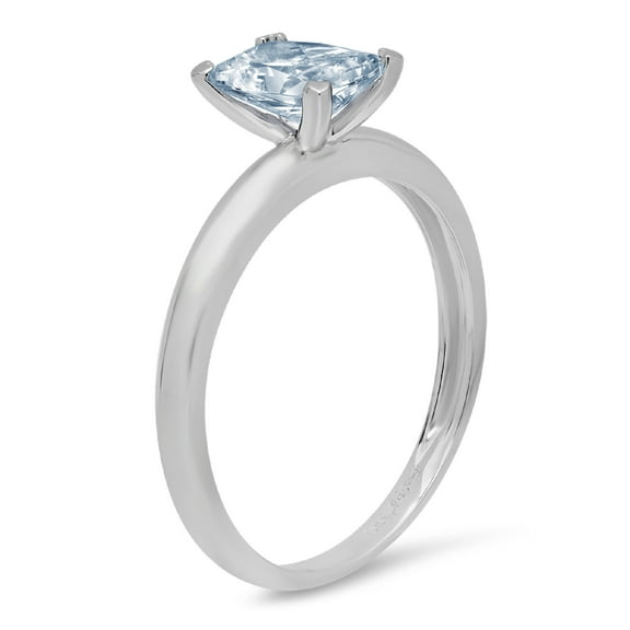 1 ct Emerald Cut Natural Sky Blue Topaz Solitaire Engagement Ring for Women in 14K White Gold