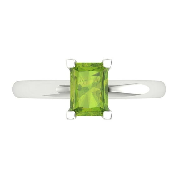 Clara Pucci 14K White Gold 1ct Peridot Solitaire Ring for Women