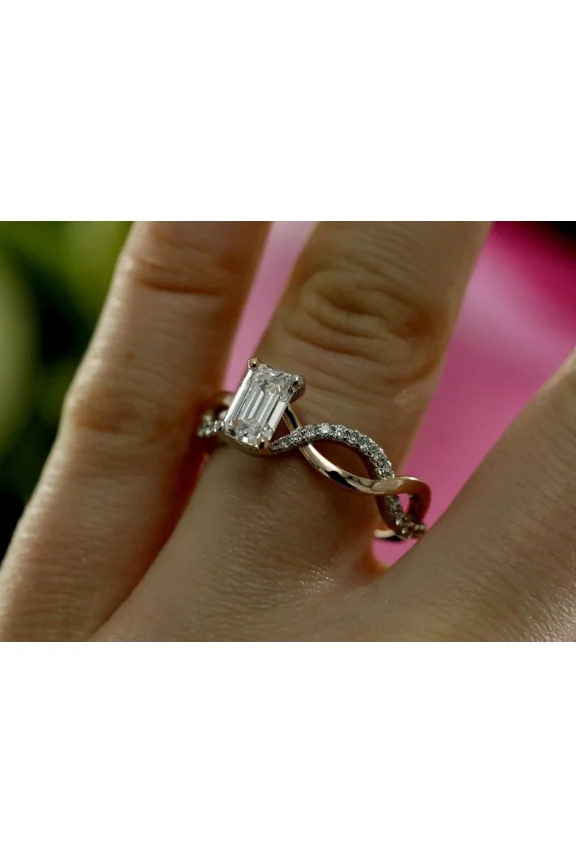 1ct Emerald Cut Simulated Diamond Infinity Band Ring 14k Dual Tone Gold Plated