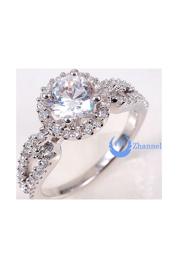 1ct Engagement Solitaire RING w/Accent Signity CZ Rhodium over Sterling Silver (SIZE: 9)