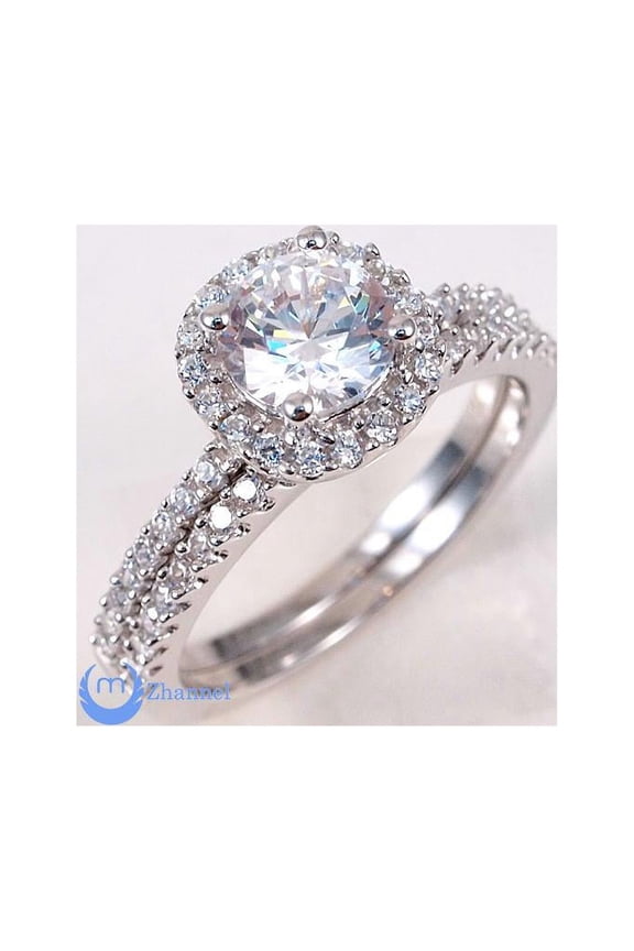 1ct Engagement Wedding Set 2 RINGS Signity CZ Rhodium over Sterling Silver (8)