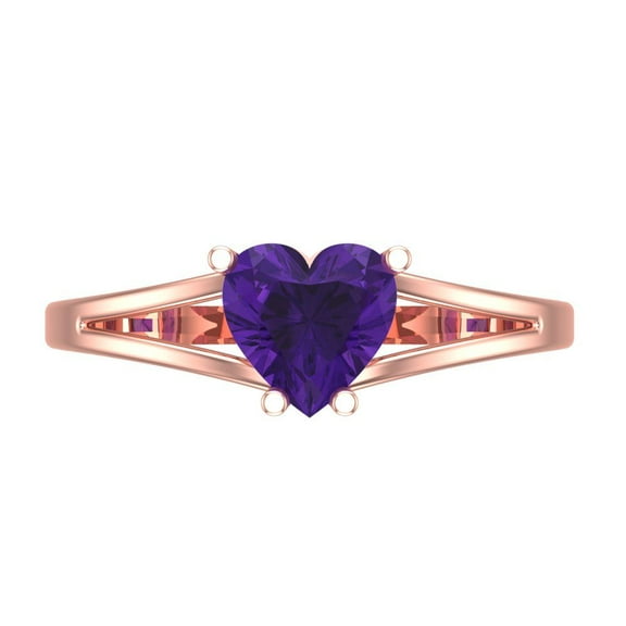 Solitaire Engagement Ring for Women - 1ct Natural Amethyst in 14K Rose Gold Promise Ring