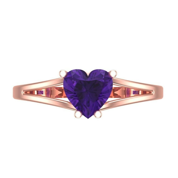 Solitaire Engagement Ring for Women - 1ct Natural Amethyst in 18K Rose Gold Promise Ring