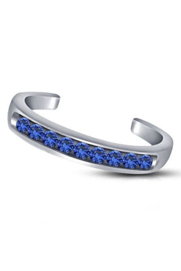 1ct Lab Created Blue diamond channel set adjustable toe band 14k white gold over