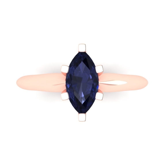 Clara Pucci 14K Rose Gold 1ct BlueSapphire Solitaire Ring for Women