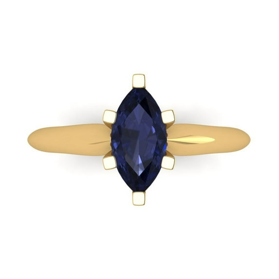 1 ct Marquise Cut Simulated Blue Sapphire Solitaire Engagement Ring for Women in 18K Yellow Gold