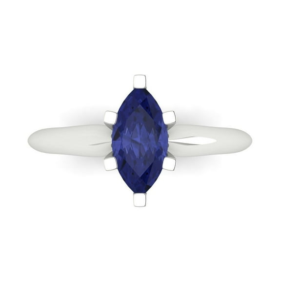 1 ct Marquise Cut Simulated Tanzanite Solitaire Engagement Ring for Women in 14K White Gold
