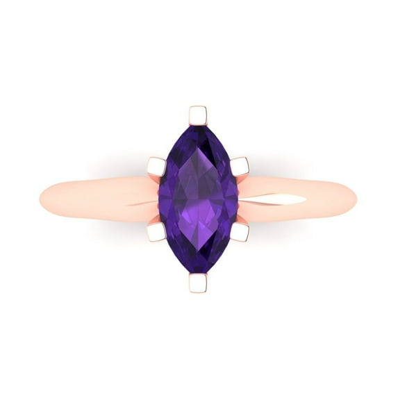 Solitaire Engagement Ring for Women - 1ct Natural Amethyst in 18K Rose Gold Promise Ring
