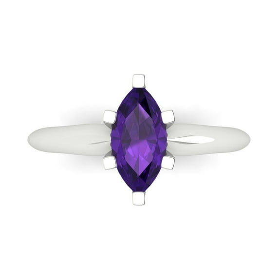 Solitaire Engagement Ring for Women - 1ct Natural Amethyst in 18K White Gold Promise Ring