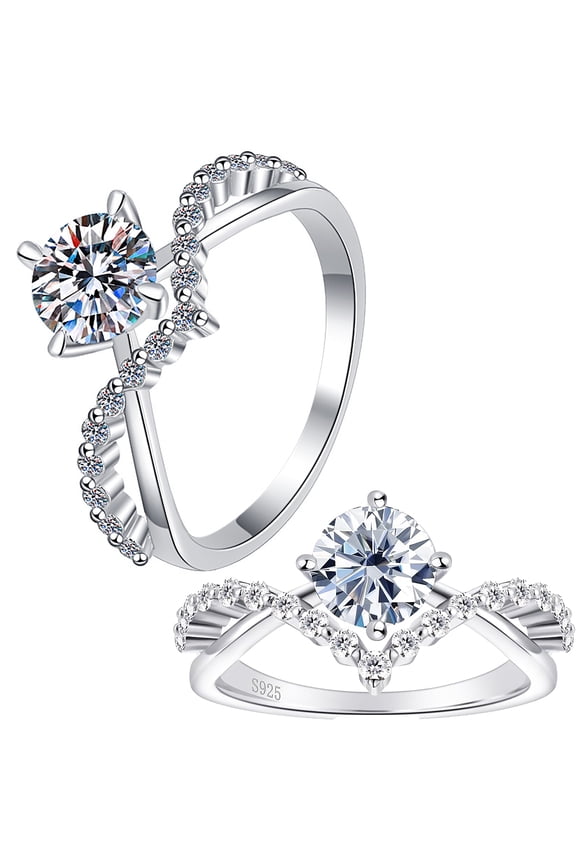 1ct Moissanite Crown Ring, Moment Wish Engagement Ring for Women, Moissanite Promise Ring, D Color VVS1 Simulated Diamond 925 Sterling Silver Accent Ring