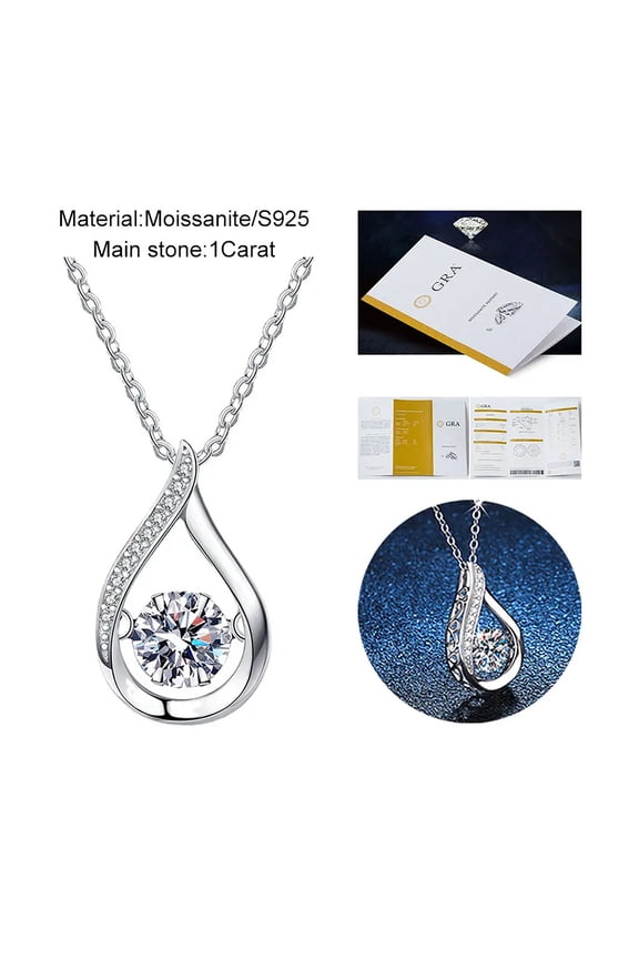 1ct Moissanite Diamond Pendant Necklace For Women Water Drop 925 Silver Jewelry Women's Necklace Elegant Gift