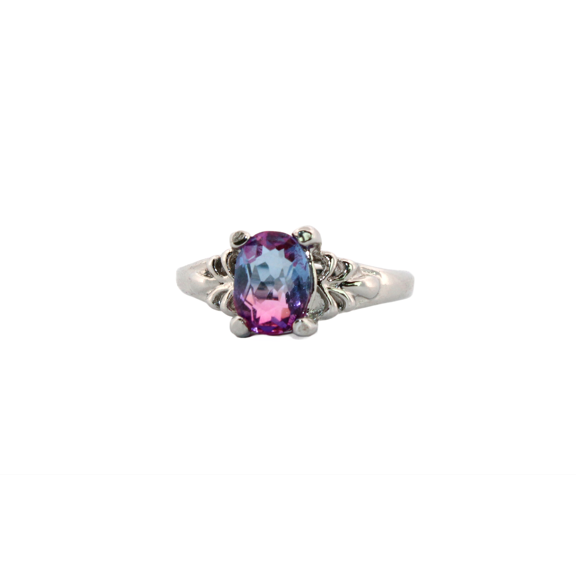 1ct Oval Blue & Pink Tourmaline Silver Ring, Size 5 1OBPTSRS5