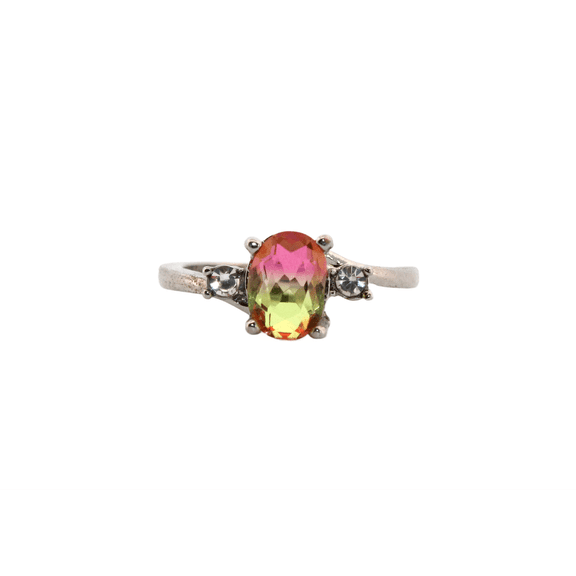 1ct Oval Pink & Yellow Tourmaline Silver Ring, Size 6 1OPYTSRS6