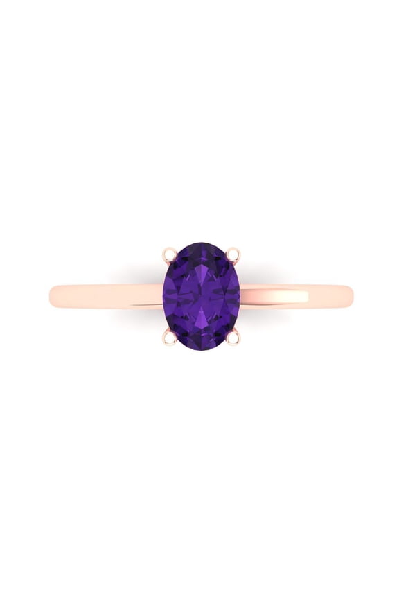 Solitaire Engagement Ring for Women - 1ct Natural Amethyst in 14K Rose Gold Promise Ring