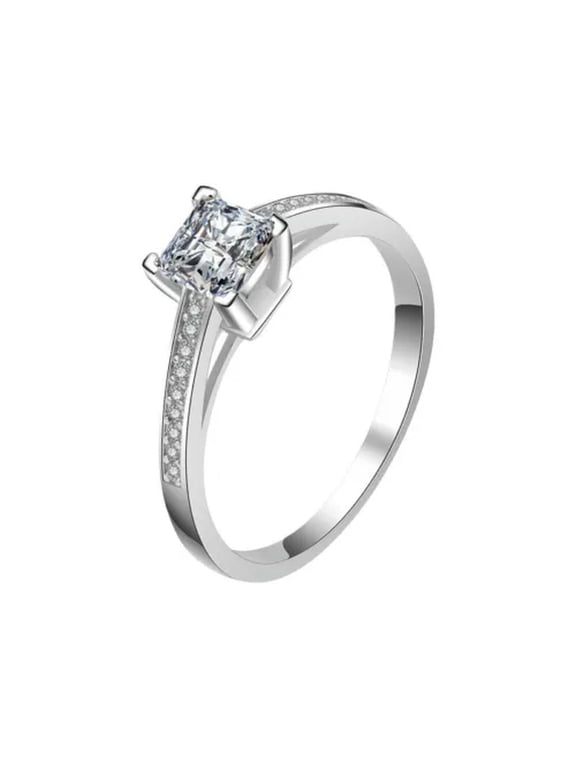 1ct Princess Cut AAA Cz 4-claw Band 925 Sterling Silver Women's Rings Size 4-9.5