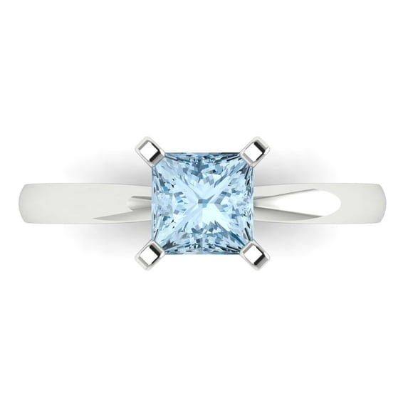 Clara Pucci 14K White Gold 1ct Blue Solitaire Ring for Women