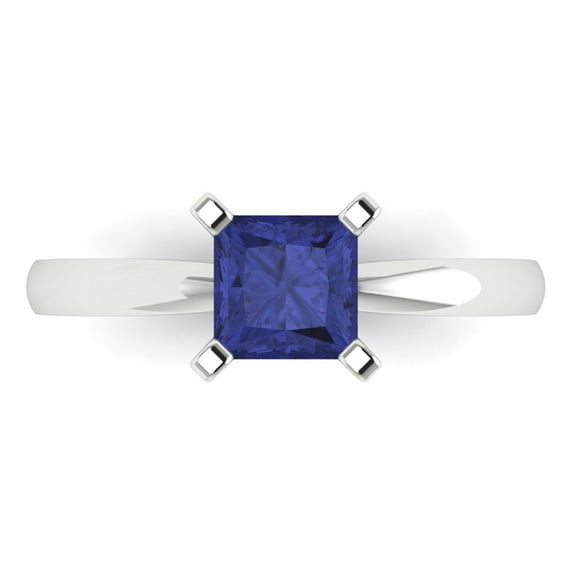 1ct Princess Cut Blue Tanzanite 14k White Gold Engraving Statement Bridal Wedding Solitaire Designer Ring Size 7.5