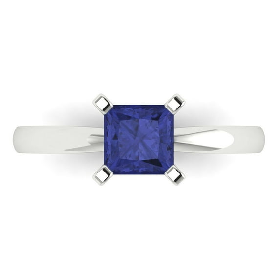 1ct Princess Cut Blue Tanzanite 18k White Gold Engraving Statement Bridal Wedding Solitaire Designer Ring Size 8