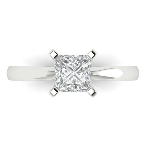 1ct Princess Cut Clear Moissanite 18k White Gold Engraving Statement Bridal Wedding Solitaire Designer Ring Size 3.5