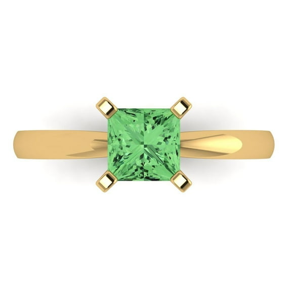 1ct Princess Cut Green Crystal 18k Yellow Gold Engraving Statement Bridal Wedding Solitaire Designer Ring Size 5