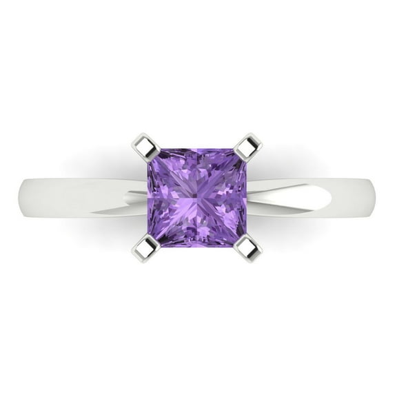 1ct Princess Cut Purple Alexandrite 14k White Gold Engraving Statement Bridal Wedding Solitaire Designer Ring Size 9