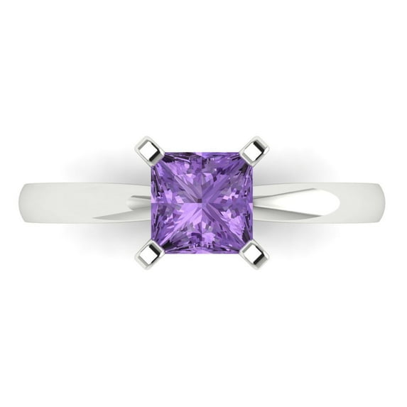 1ct Princess Cut Purple Alexandrite 18k White Gold Engraving Statement Bridal Wedding Solitaire Designer Ring Size 10