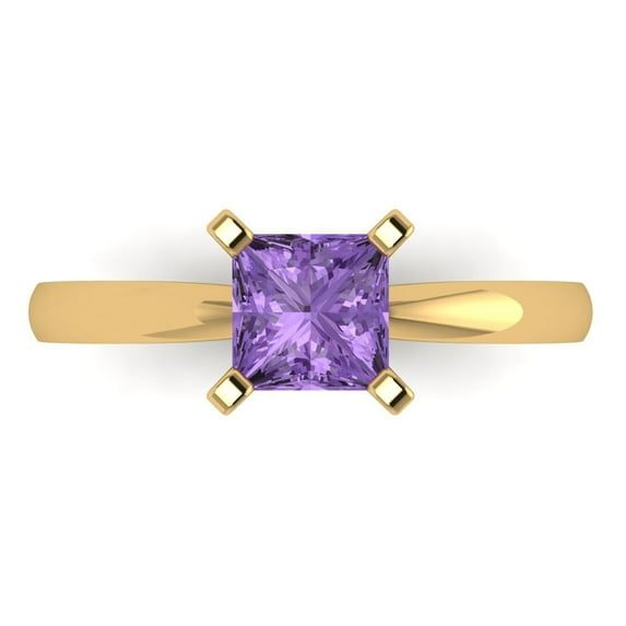 1ct Princess Cut Purple Alexandrite 18k Yellow Gold Engraving Statement Bridal Wedding Solitaire Designer Ring Size 7.5