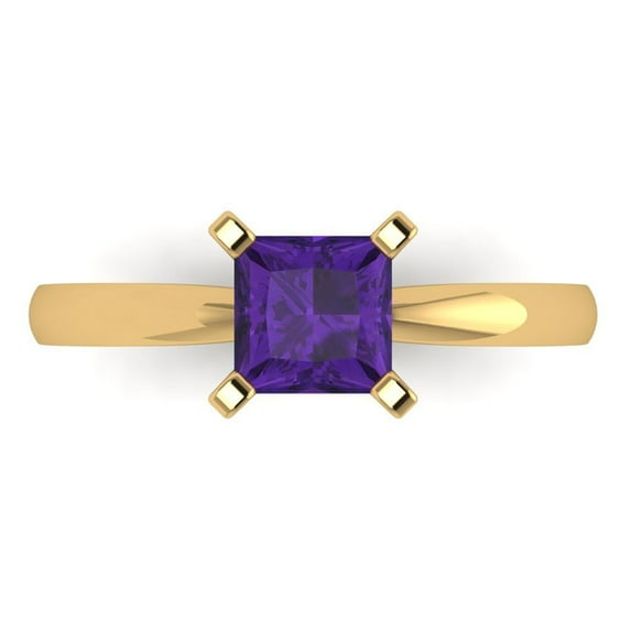 Clara Pucci 14K Yellow Gold 1ct Amethyst Solitaire Ring for Women
