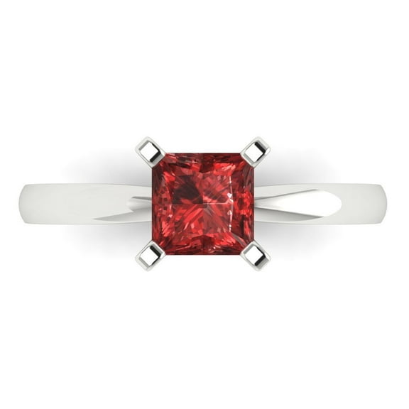 1ct Princess Cut Red Natural Garnet 14k White Gold Engraving Statement Bridal Wedding Solitaire Designer Ring Size 7.5