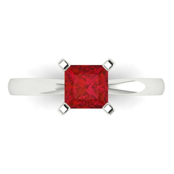 1ct Princess Cut Red Ruby 18k White Gold Engraving Statement Bridal Wedding Solitaire Designer Ring Size 11
