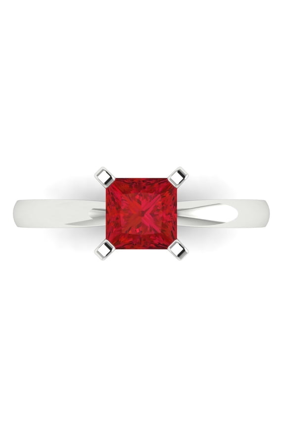 1ct Princess Cut Red Ruby 18k White Gold Engraving Statement Bridal Wedding Solitaire Designer Ring Size 5