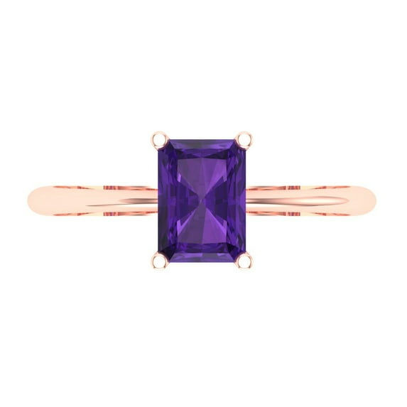Solitaire Engagement Ring for Women - 1ct Natural Amethyst in 14K Rose Gold Promise Ring