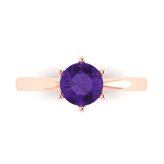 Solitaire Engagement Ring for Women - 1ct Natural Amethyst in 14K Rose Gold Promise Ring