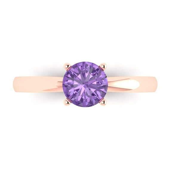 Solitaire Engagement Ring for Women - 1ct Simulated Alexandrite in 14K Rose Gold Promise Ring